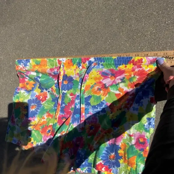 90s Pinwheels Bold Colorful Floral Pull On Elastic Waist Lounge Shorts Cotton - Picture 6 of 10